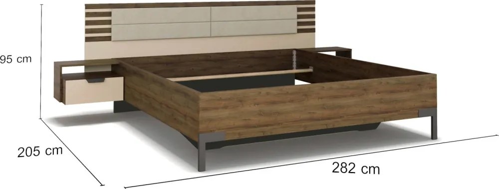 Posteľ s nočnými stolikmi Barea 180x200, béžová/dub atlantic