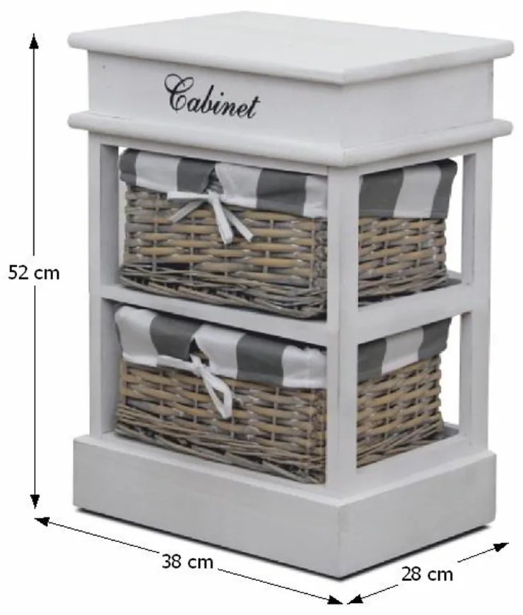 Tempo Kondela Komoda, 2 košíková, sivá / biela, MANON 2