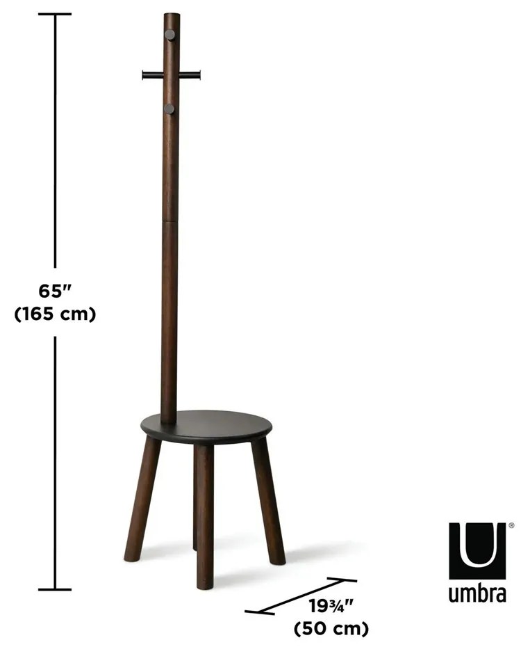 Umbra Vešiak so stoličkou PILLAR 167x50 cm tm. hnedá, čierna