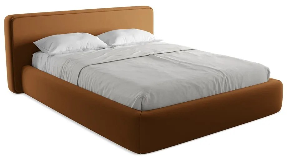 Čalúnená dvojlôžková posteľ v terakotovej farbe s úložným priestorom s roštom 160x200 cm Kiana – Makamii