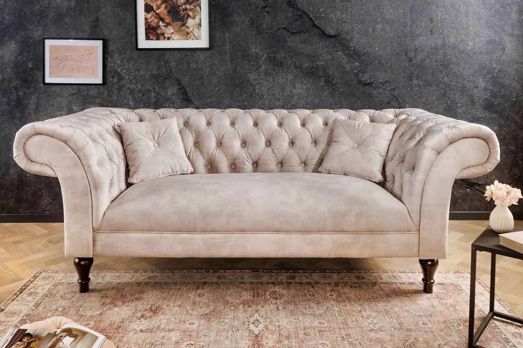 Dizajnová sedačka Rubby Chesterfield 225 cm šampanský zamat