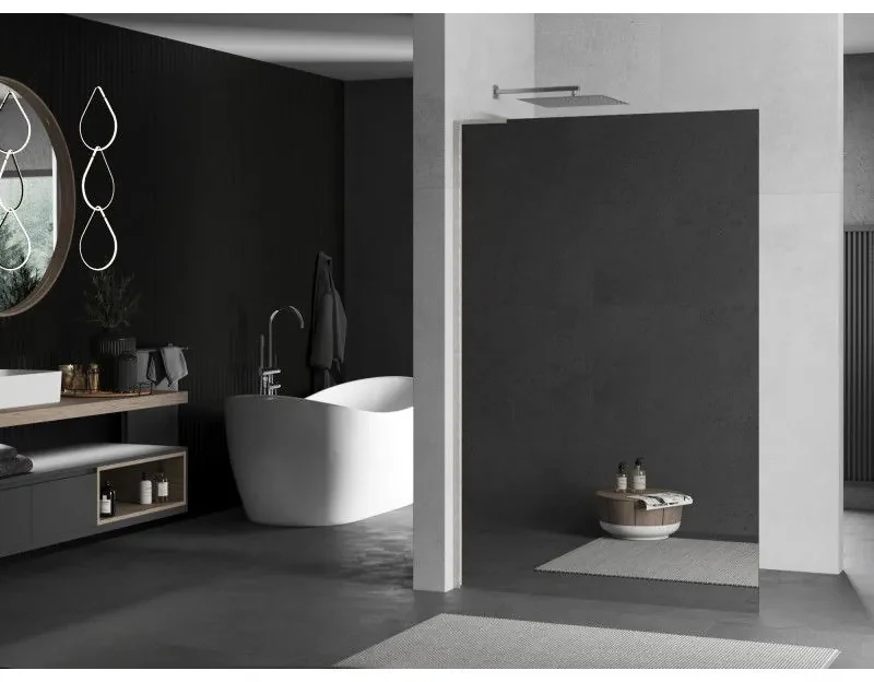 Mexen Kioto L, sprchová zástena Walk-In 70 x 200 cm, 8mm sklo vzor zrkadlo, brúsená oceľ profil, 800-070-103-97-50