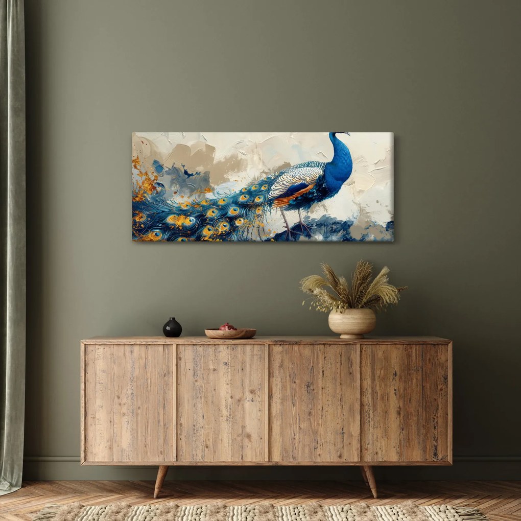 Obraz - Páv, maľba (120x50 cm)