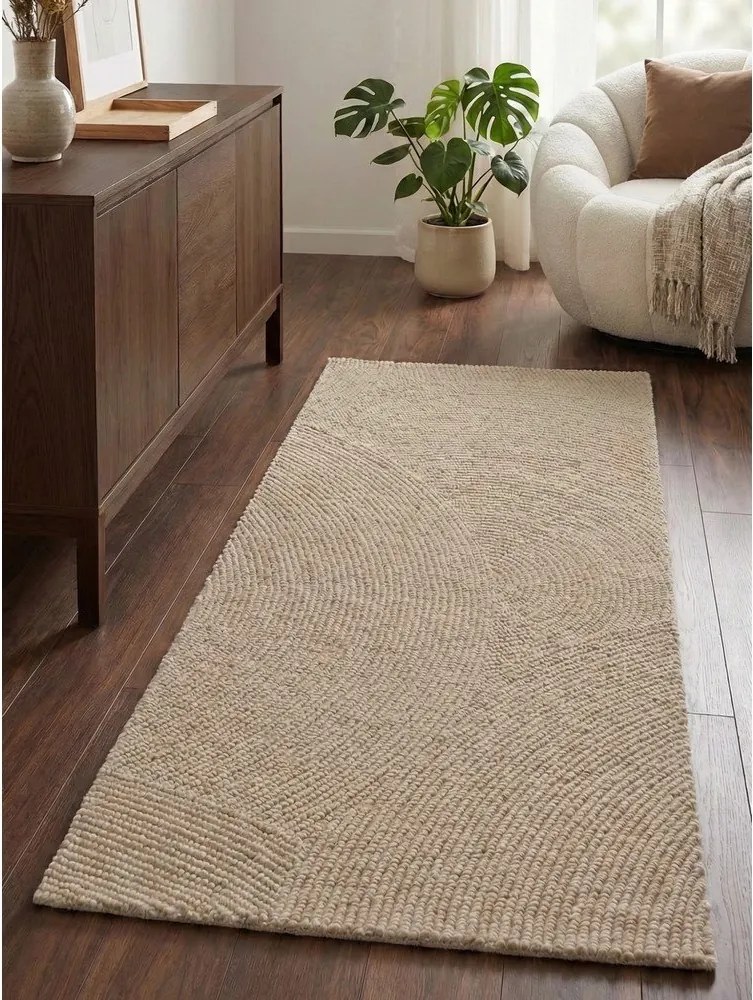 Béžový ručne tkaný vlnený behúň 80x300 cm Calmio – Hanse Home