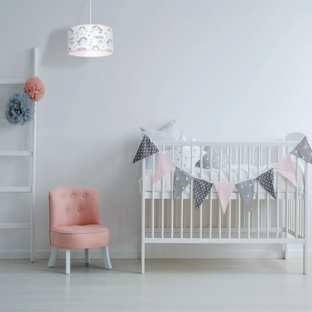 EUlight Detské závesné svietidlo Unicorn, 1x plastové tienidlo so vzorom, w