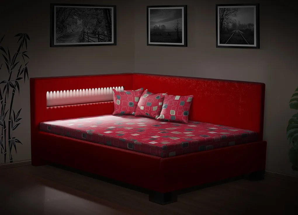 Nabytekmorava Čalúnená posteľ s úložným priestorom Mia Robin 160 cm s LED osvetlením matrac: matrace sendvičová 17 cm, farebné čalúnenie: hnědá, úložný priestor: s úložným priestorom