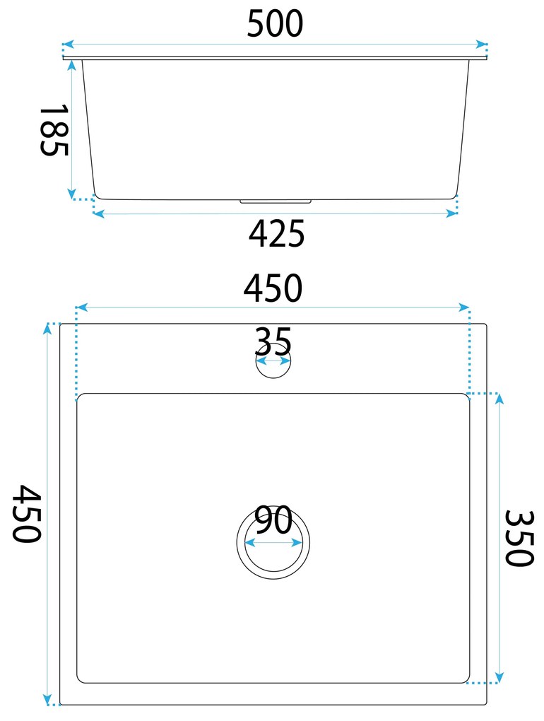 Rea Leo, 1-komorový oceľový drez 500x450x185 mm, oceľová, ZLE-06003