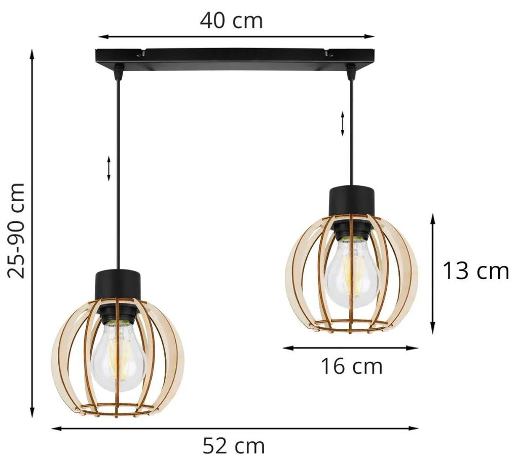 Závesné svietidlo TIMBER 8, 2x drevené tienidlo