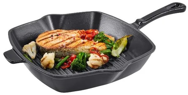 Silvercrest®  Liatinová grilovacia panvica, 24 cm, čierna + Liatinová servírovacia panvica, 2,4 l, čierna  (800011480)