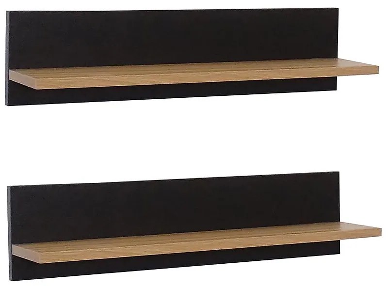 Závesné police 2 ks PD220228 dub tmavý/čierna