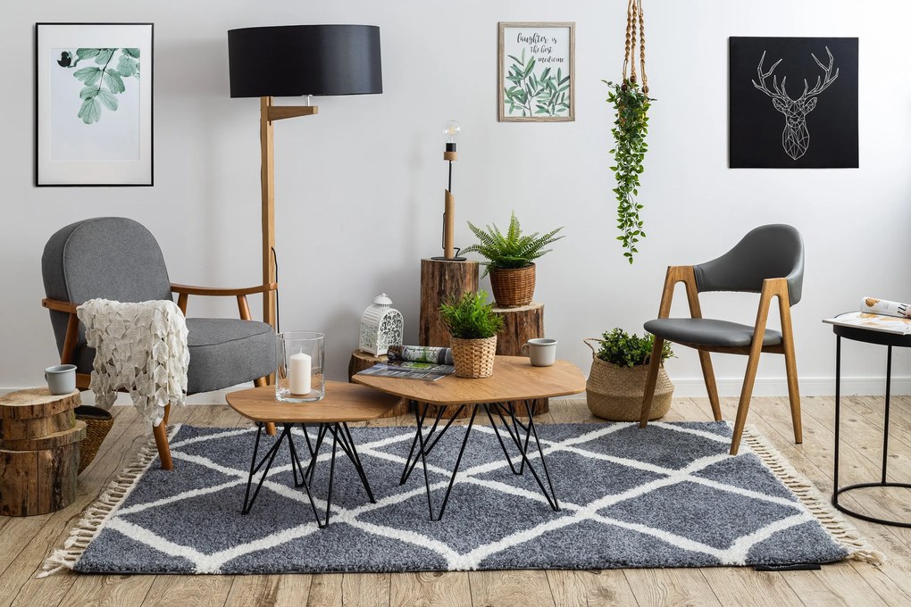 Koberec BERBER CROSS B5950, sivo - biely, strapce, Maroko Shaggy