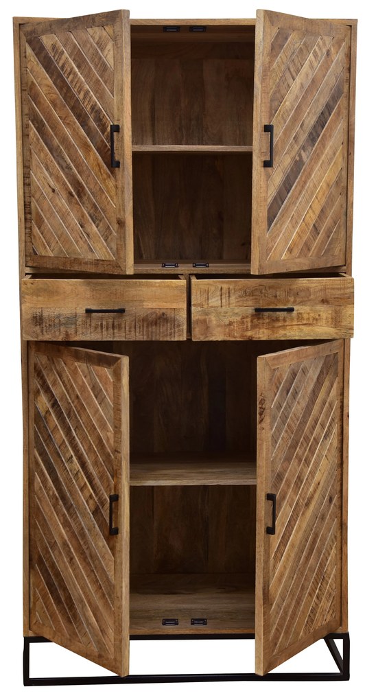 Nástenná skrinka z mangového dreva s dvomi zásuvkami a 4 dvierkami Reno 100 cm Mahom