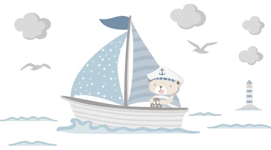 Modré detské samolepky na stenu Ambiance Captain Teddy