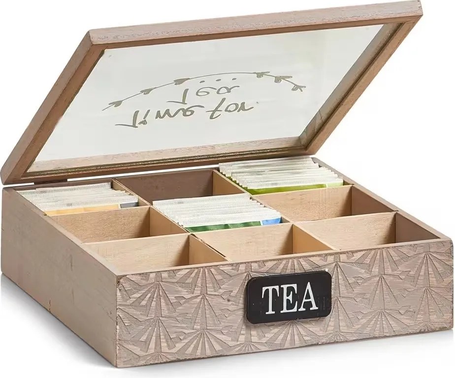 Zeller Present Drevená krabička na čaj - TIME FOR TEA, 9 priehradiek
