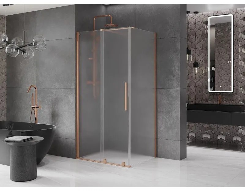 Mexen Velar, sprchový kút s posuvnými dverami 120 x 85 cm, 8mm sklo námraza, medená matná, 871-120-085-31-65
