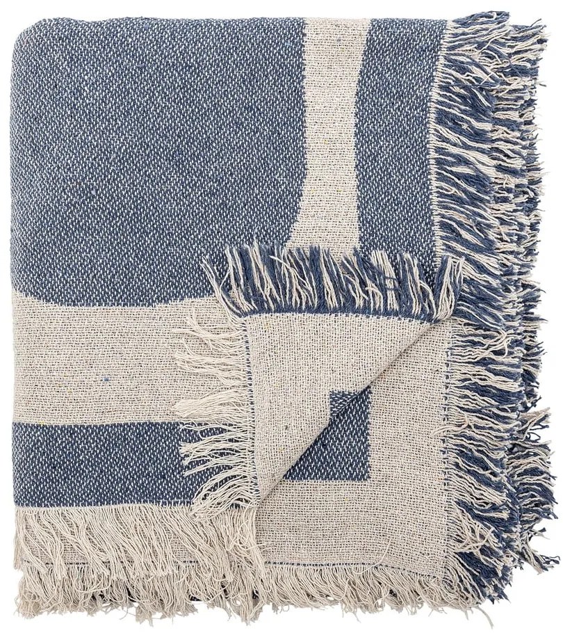 Modrá/béžová deka z recyklovanej bavlny 130x160 cm Ethan – Bloomingville