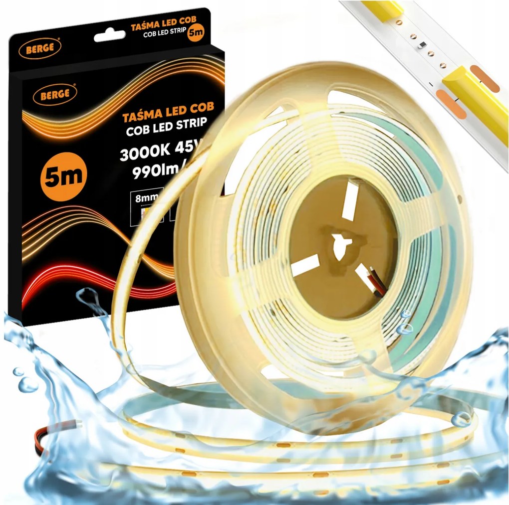 BERGE LED pásik COB Neon 12V - 480D - 9W/m - IP67 - 5m - 990lm - teplá farba