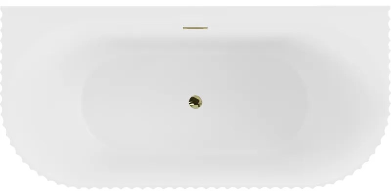 Mexen Sella, voľne stojaca vaňa ku stene, drážkovaná, 150 x 75 cm, biela matná, zlatý lesklý prepad, 52711507501-50