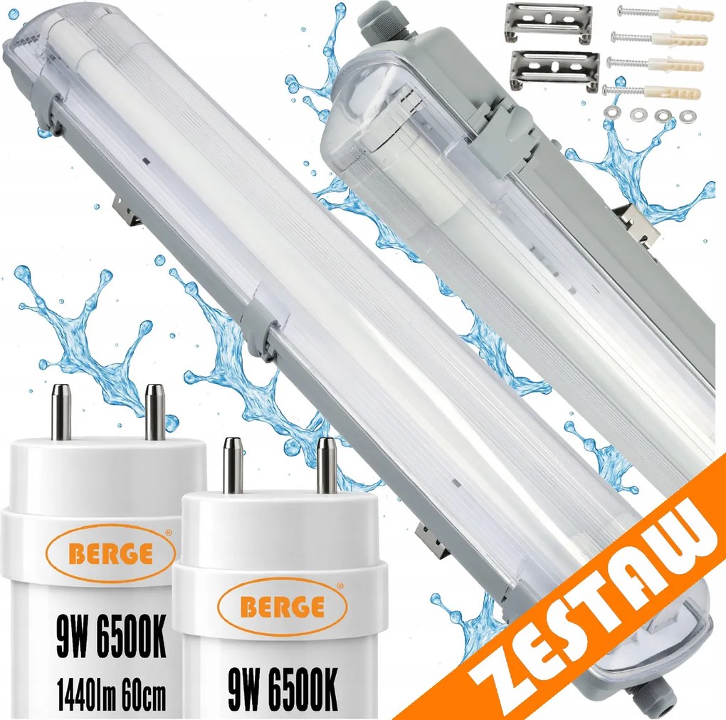 Sada LED lamp, hermetické svítidlo 60cm 18W 2880lm 6500K do garáže s plechem