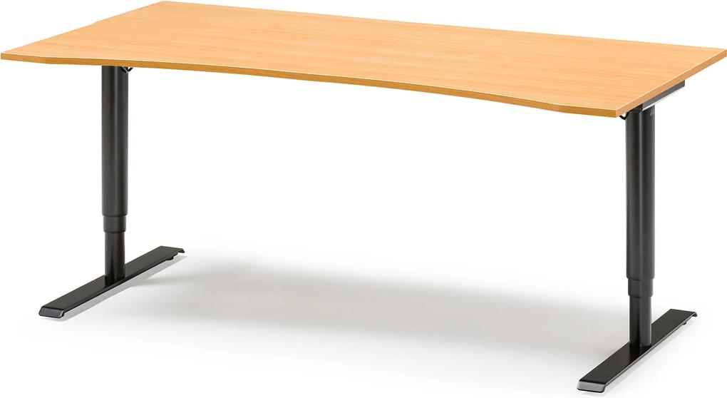 Výškovo nastaviteľný stôl Adeptus, vykrojený, 1800x900 mm, buk/čierna |  BIANO