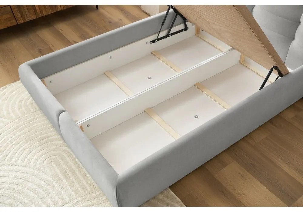 Svetlosivá čalúnená dvojlôžková posteľ s úložným priestorom s roštom 180x200 cm Clothilde – Bobochic Paris