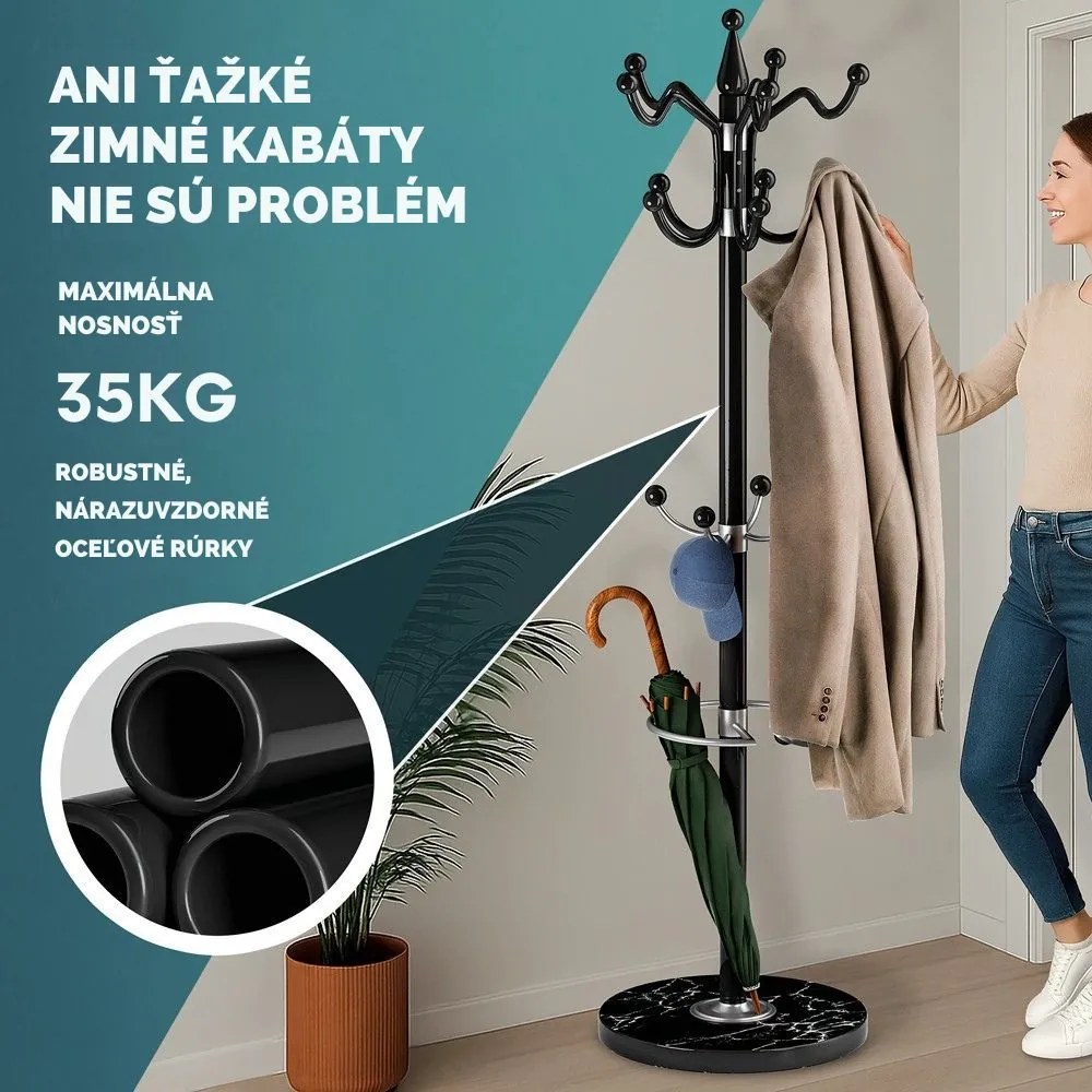 Stojanový vešiak TENZY s mramorovým podstavcom, 37x173cm, čierna Casaria