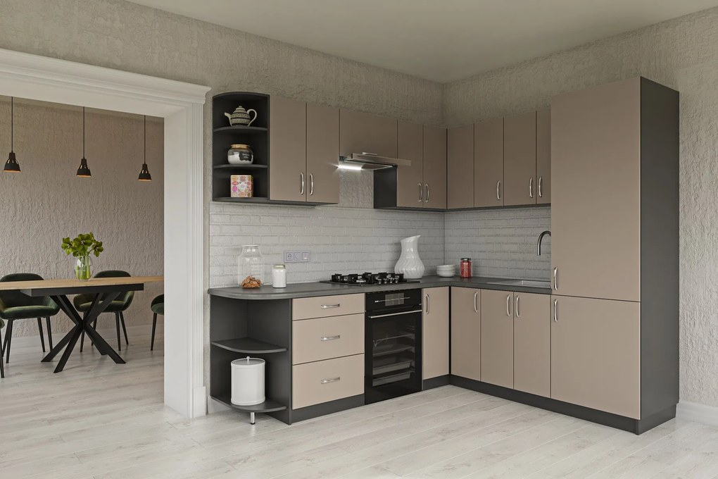 Rohová kuchyňa HORIZON R2, šedý íl/grafit