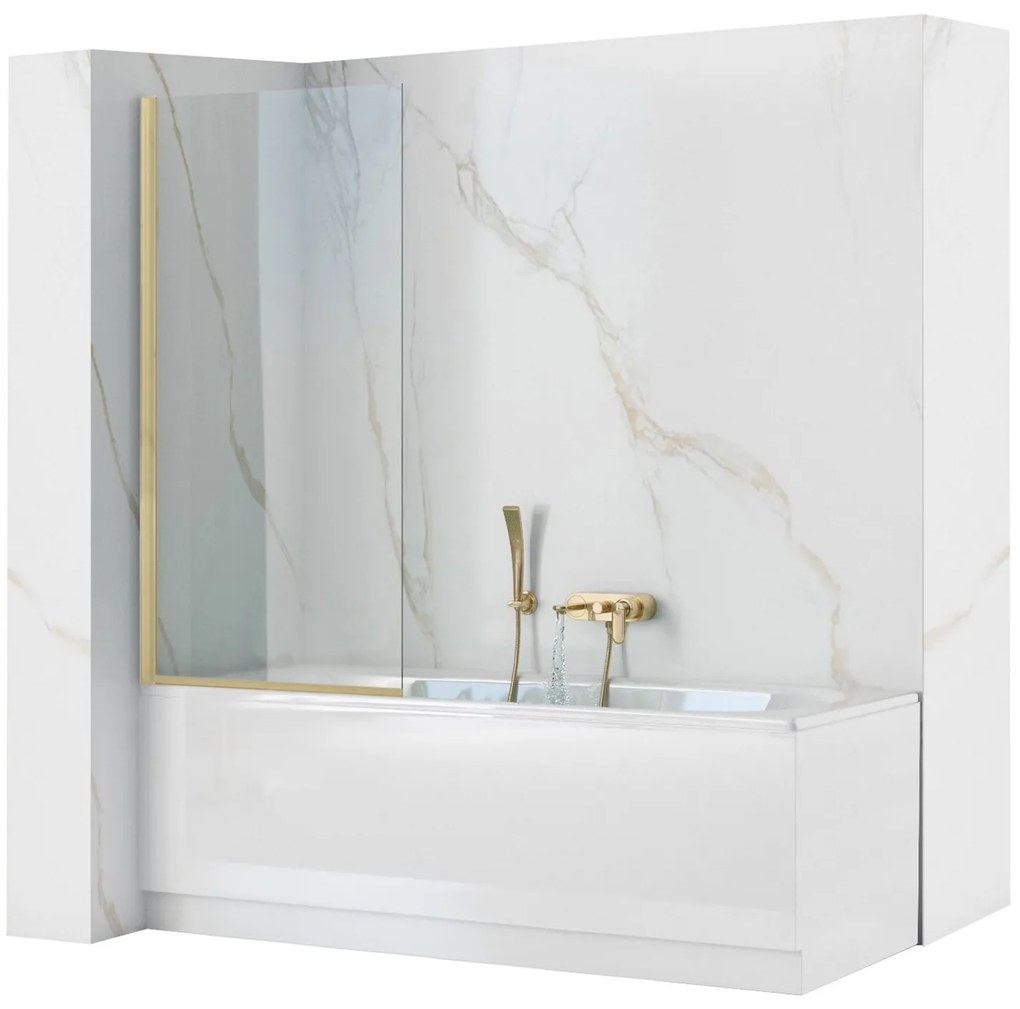 Rea Elegant Gold, vaňová zástena s pevným krídlom 80x140 cm, zlatá matná, REA-W6601