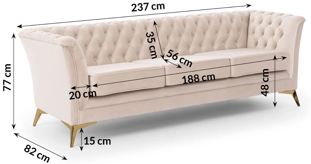 POHOVKA SARAH 3 MIESTNÁ CHESTERFIELD 237 cm