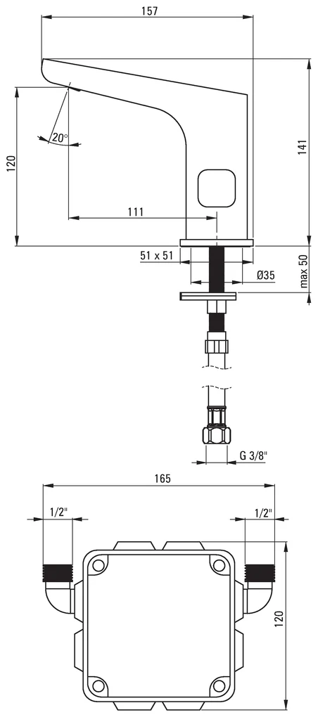 Deante Hiacynt, senzorová umývadlová batéria s reguláciou teploty, napájanie 230 / 6V, chrómová, BQH_029V