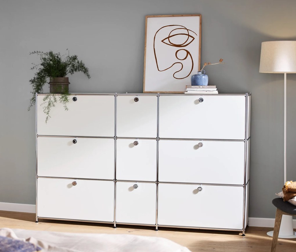 Komoda »CN3« s 9 výklopnými dvierkami, biela