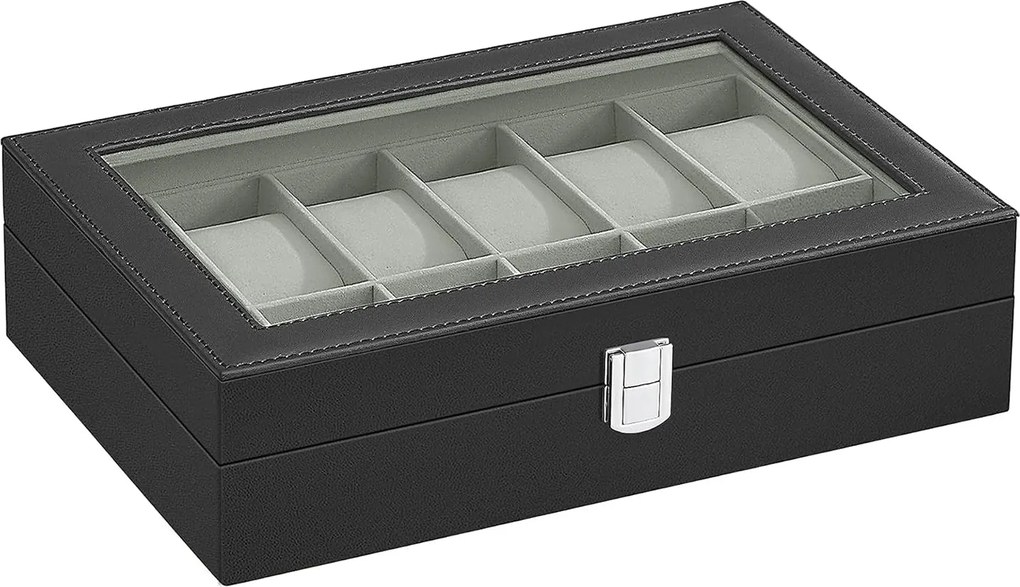 Box na hodinky s 12 priehradkami a zamatovou podšívkou, čierny
