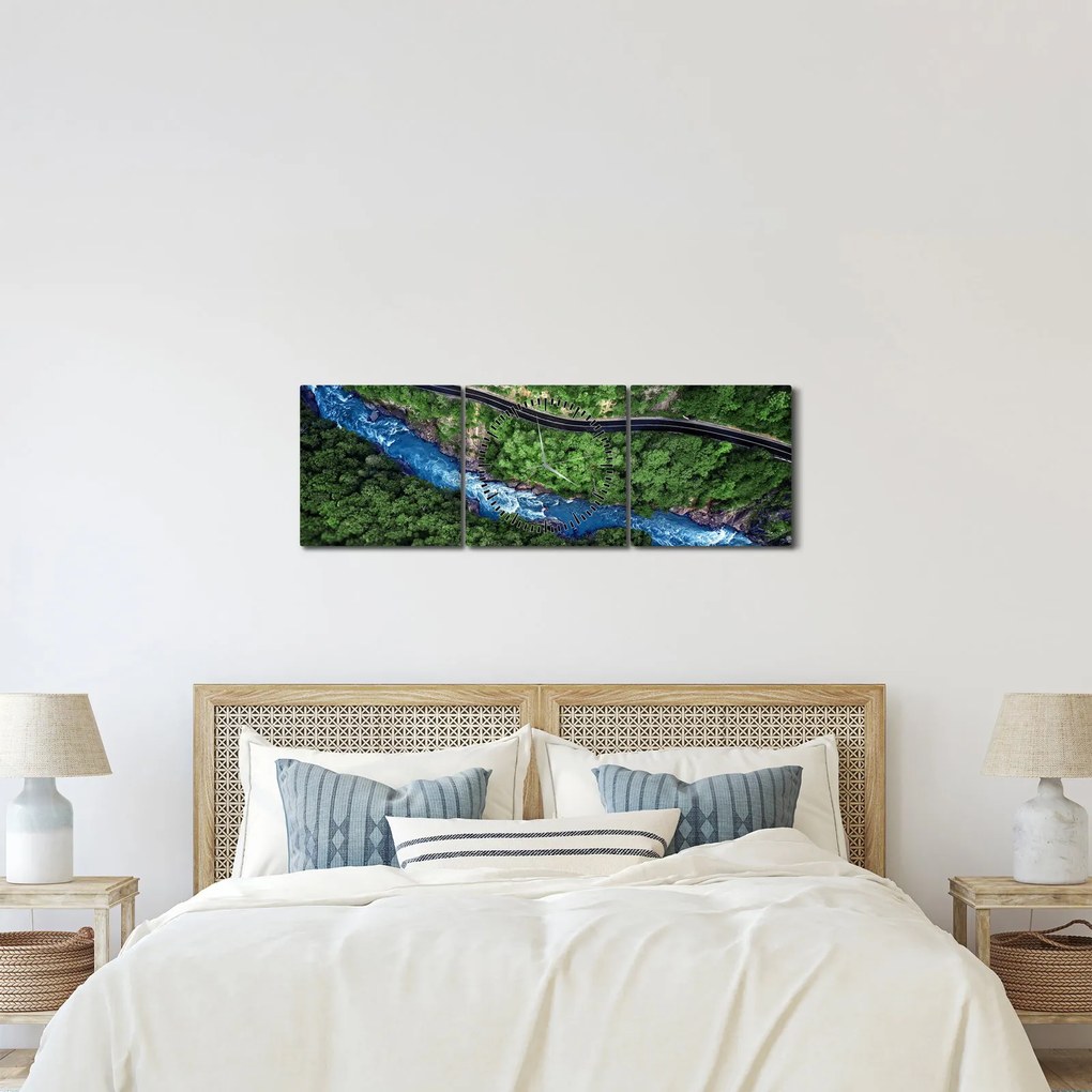 Obraz - Rieka medzi horami, Kaukaz, Rusko (s hodinami) (90x30 cm)