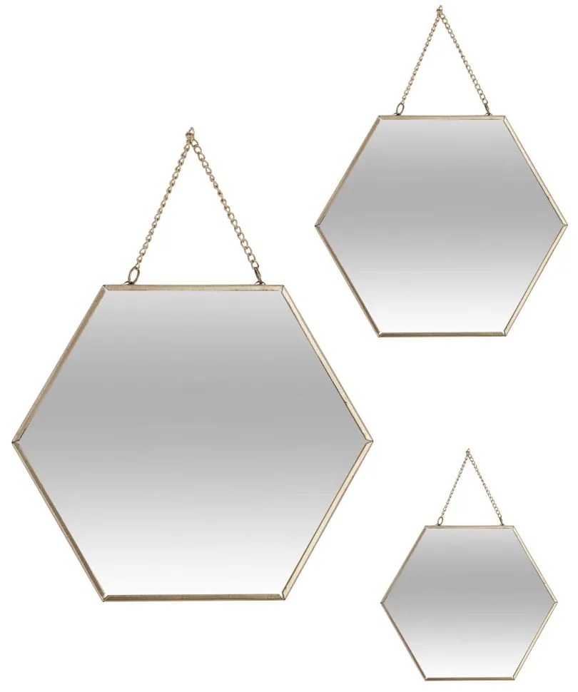 Závesné zrkadlo Hexagon, zlaté, sada 3ks