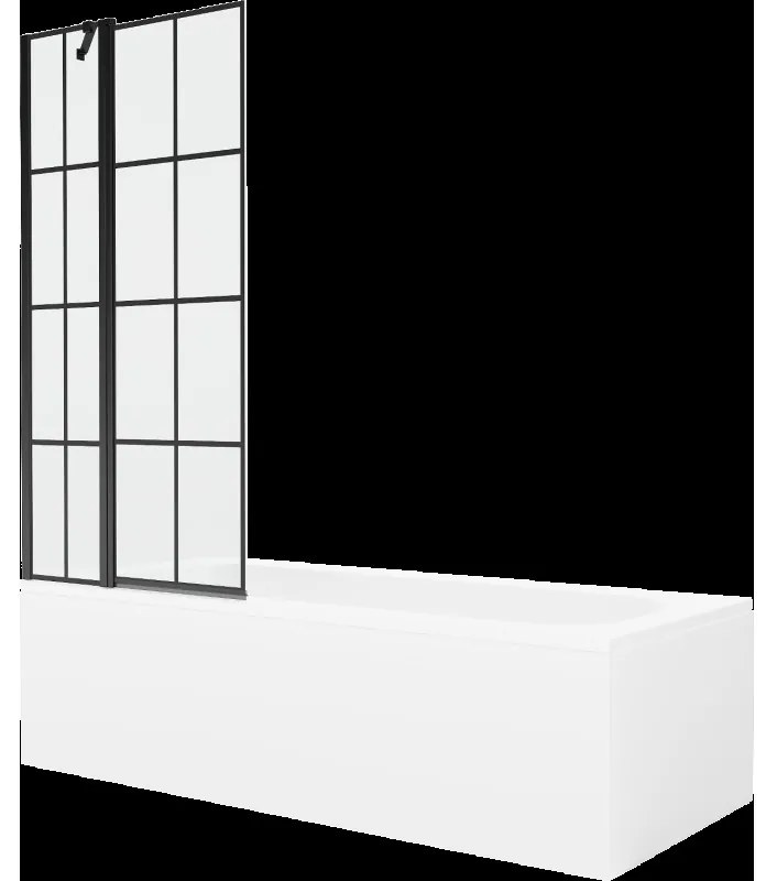 Mexen Vega obdĺžniková vaňa 150 x 70 cm s obkladom a 1-krídlovou sprchovou zástenou 80 cm, Čierny vzor - 550115070X9408117077