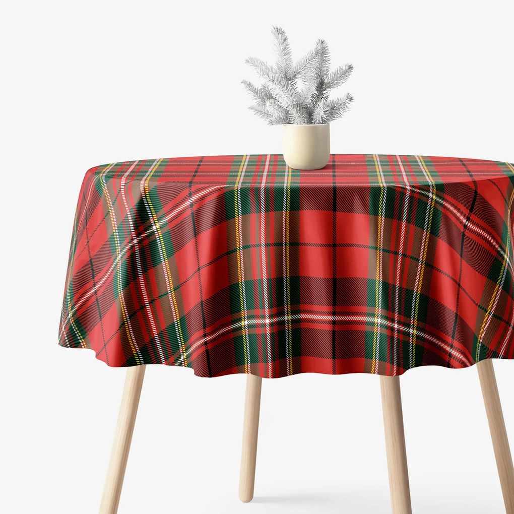 Goldea vianočný okrúhly obrus 100% bavlnené plátno - červené káro Ø 140 cm
