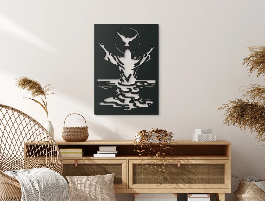 drevko Drevený obraz Ježiš a holubica Rozmer obrazu: 65 x 46 cm, Farba dekorácie: Čierna