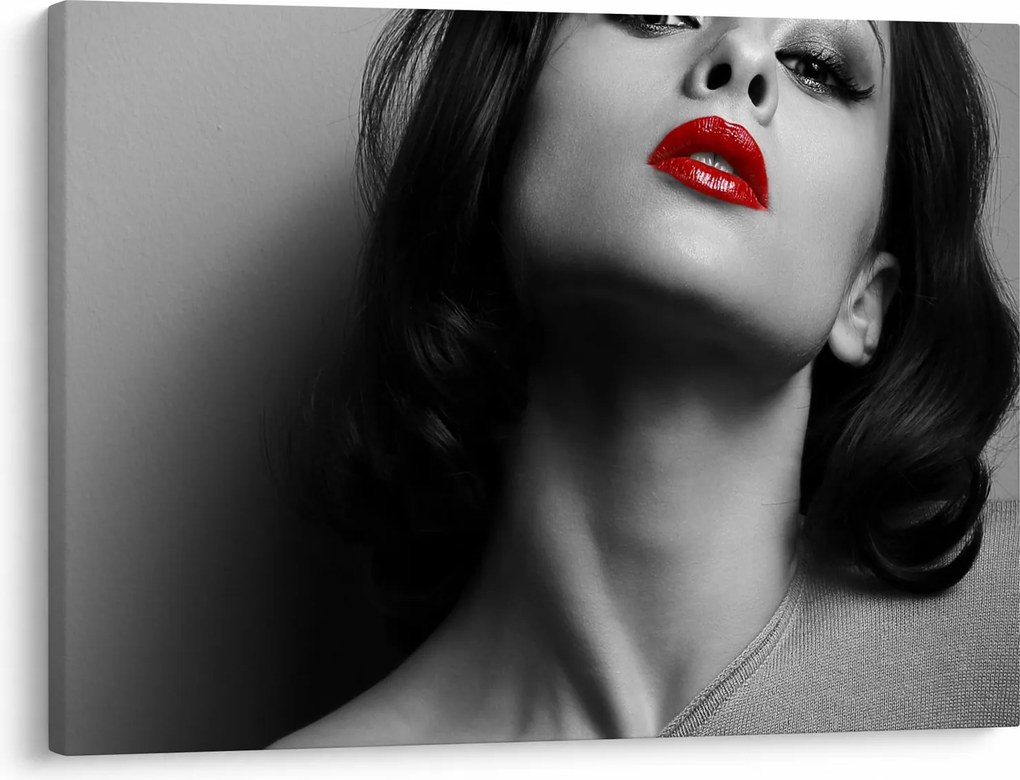 Obraz - Portrét ženy s červeným rúžom (70x50 cm)