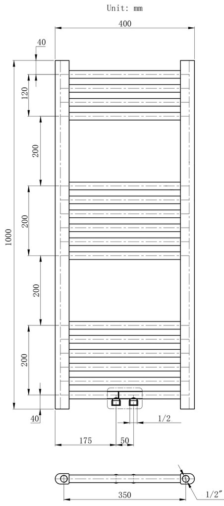 Erga Simple, vykurovacie teleso 1000x400 mm, 332 W, čierna, ERG-LAV-SIMP-10040-BK