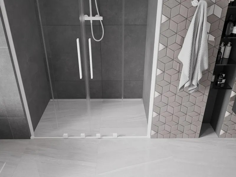 Mexen Velar L Duo, posuvné sprchové dvere do otvoru 160 cm, 8mm číre sklo, biela matná, 871-160-003-02-20