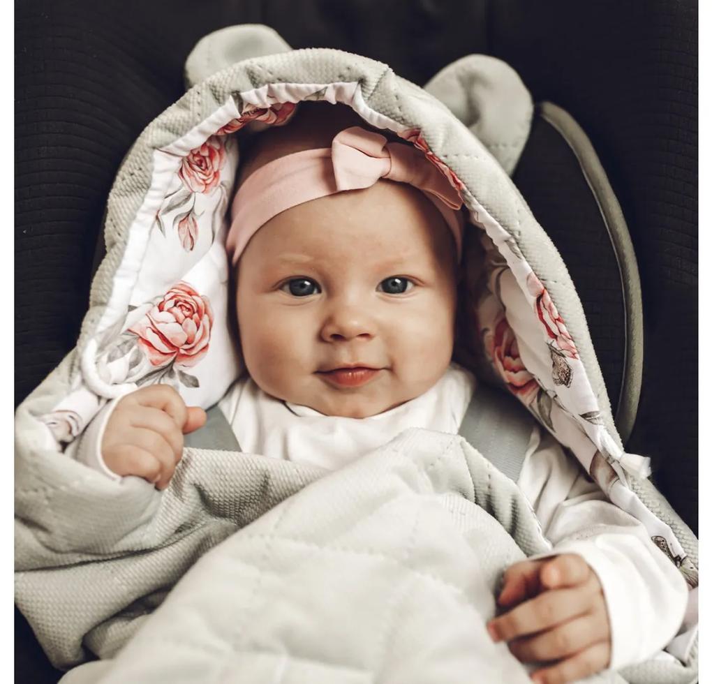 Celoročná zavinovacia deka do autosedačky pre bábätko TREŠEŇ SVETLÁ + RUŽOVÁ