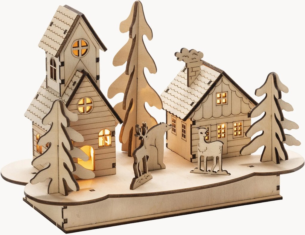 Vianočná LED dekorácia z lipového dreva Houses & Animals