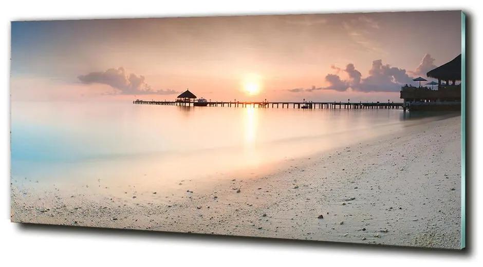 Foto obraz sklo tvrdené Pláž Maldivy cz-obglass-125x50-87760968