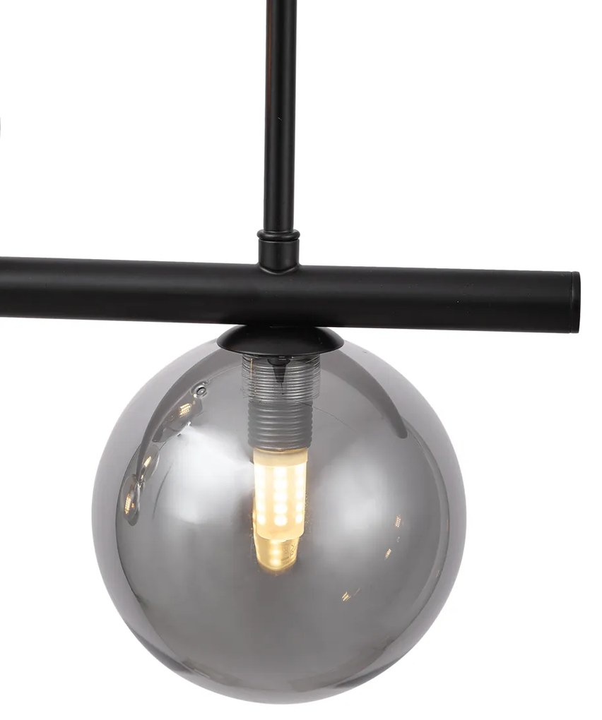 Závesná lampa čierna s dymovým a jantárovým sklom obdĺžniková 8-svetiel - Monaco