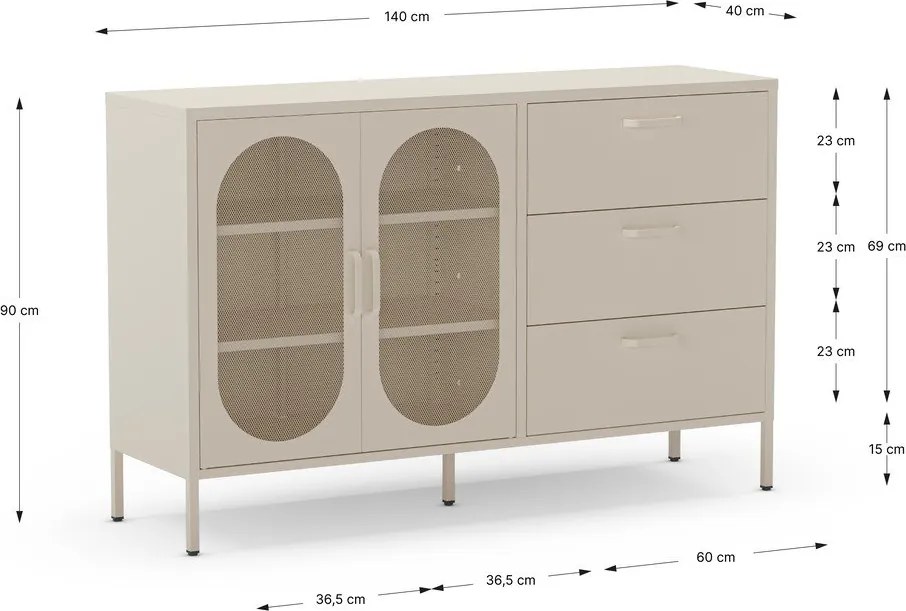 Krémová komoda 140x90 cm Diora – Marckeric