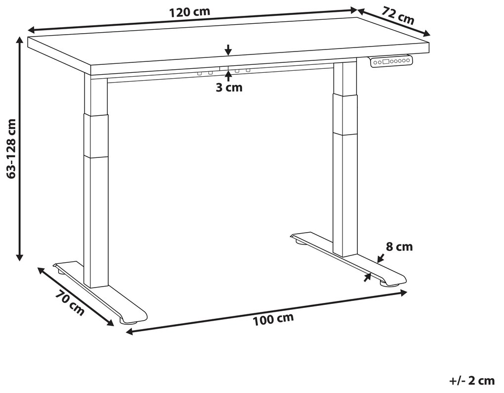 Elektricky nastaviteľný písací stôl 120 x 72 cm tmavé drevo/biela DESTINES Beliani