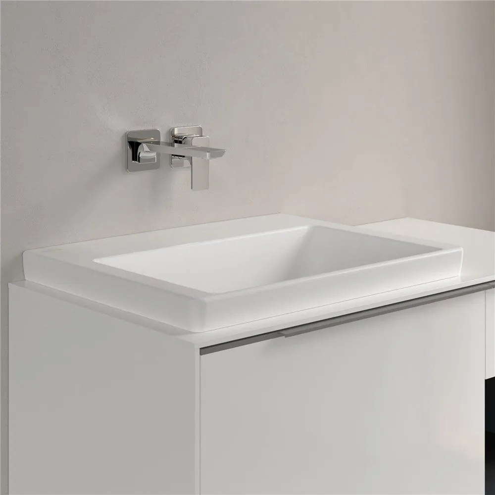 VILLEROY &amp; BOCH Subway 3.0 umývadlo na skrinku bez otvoru, bez prepadu, spodná strana brúsená, 600 x 470 mm, Stone White, s povrchom CeramicPlus, 4A706FRW