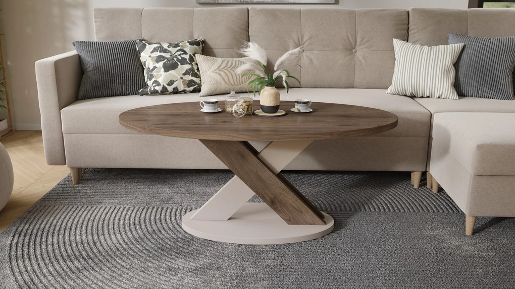 Mazzoni LOXA Orech Elegant / Béžová Taupe - OVÁLNY KONFERENČNÝ STOLÍK 120x65 cm