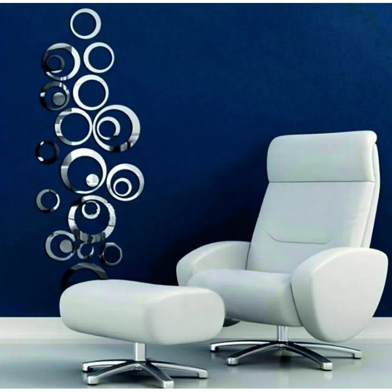 3D nálepky a samolepky, zrkadlové, farebné, dekoračné nálepky, SV000004S strieborné kruhy HEU+