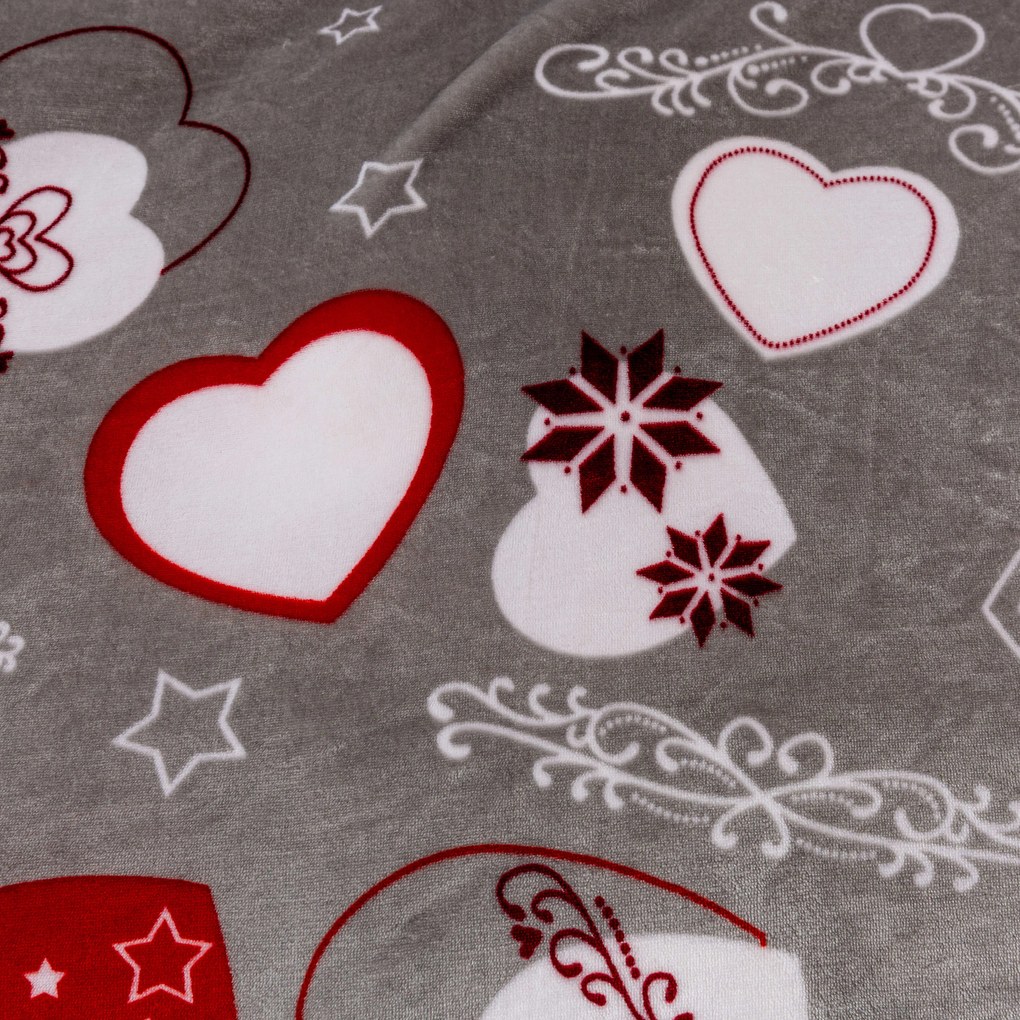 Vianočná mikroplyšová deka CHRISTMAS HEART sivé Rozmer: 150 x 200 cm